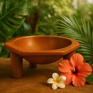Pacific Island Vintage Samoan Kava Bowl 4 leg Ceremonial 6 3/4" Hand Carved Wood